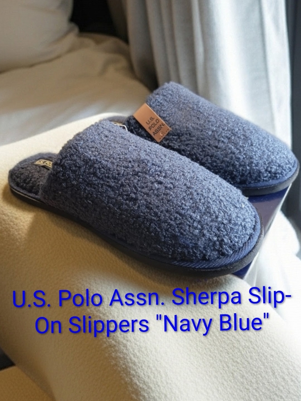 U.S. Polo Assn. Sherpa Slip-On Slippers "Navy Blue" M9/10/W10.5/11.5 NWT